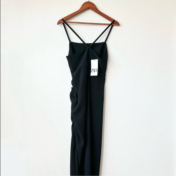 ZARA | NWT LONG DRAPED STRAPPY SEXY MAXI DRESS HIGH SLIT FORMAL GOWN PROM - Picture 2 of 13